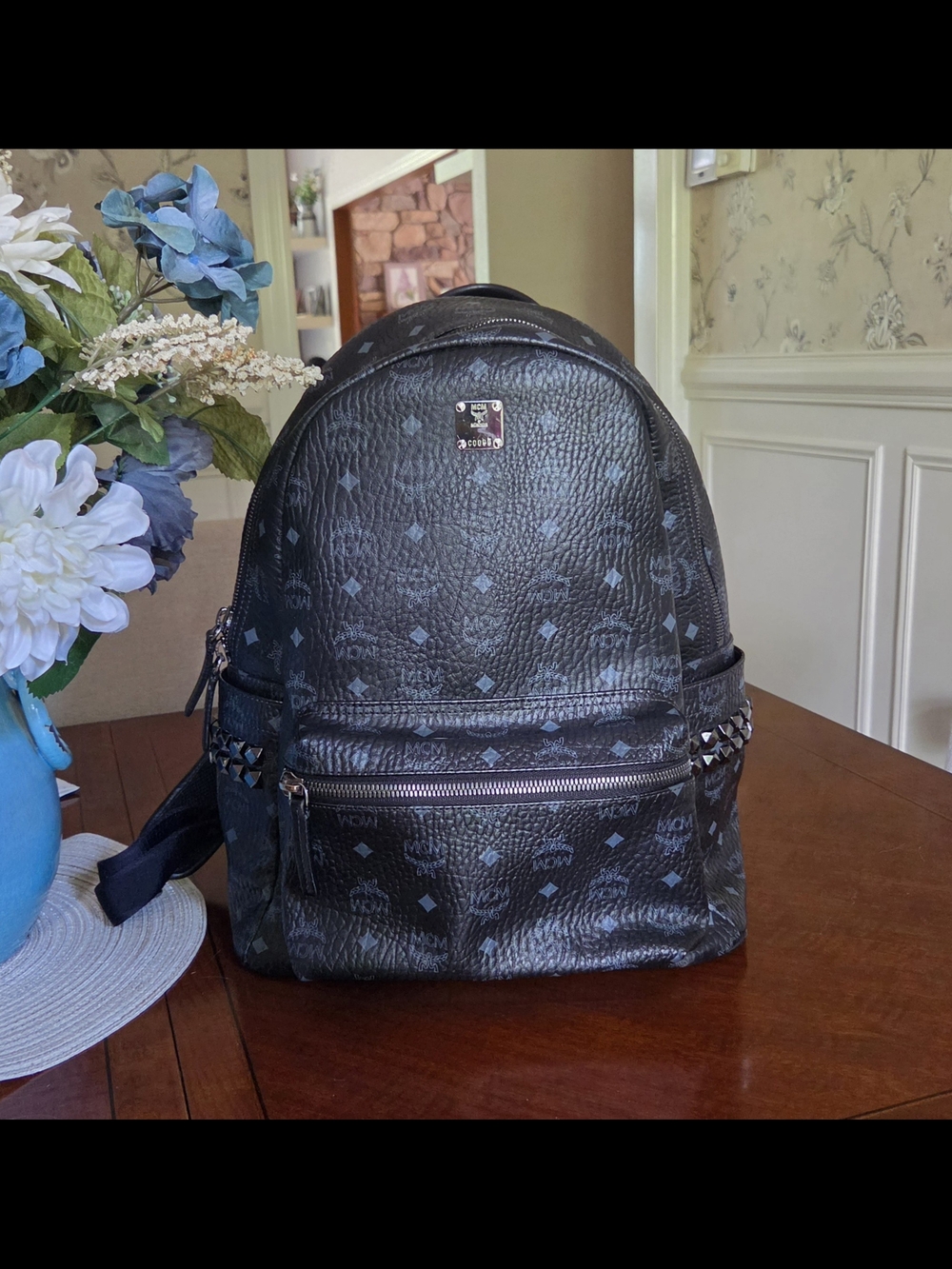 MCM Black Designer-Style Leather Backpack EUC